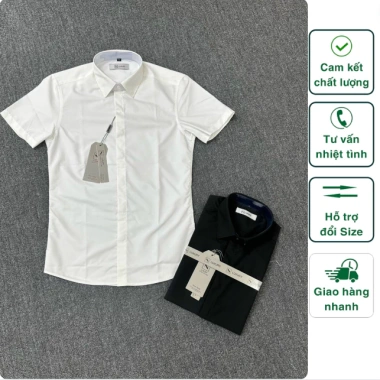 Áo sơ mi nam cộc tay công sở cao cấp 2 màu đen trắng, 50% cotton 30% chống nhăn 20% lụa - 289.000₫