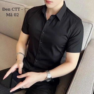 Áo sơ mi nam cộc tay HT trắng đen ôm vải lụa - Công sở Hàn Quốc 300k 6 Áo sơ mi nam cộc tay HT trắng đen ôm vải lụa - Công sở Hàn Quốc 300k 6