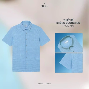 Áo sơ mi nam cộc tay thun lạnh TQQ SMK03C màu xanh, co giãn tốt, kẻ ô cổ điển công sở - Giá chỉ 479.700₫