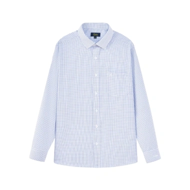 Áo sơ mi nam công sở Anton Somianton xanh dương dài tay, kẻ caro trắng xanh, cotton, 380k