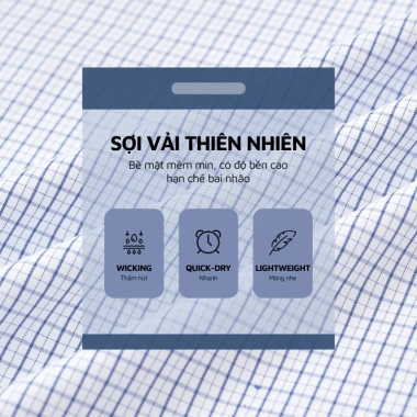 Áo sơ mi nam công sở Anton Somianton xanh dương dài tay, kẻ caro trắng xanh, cotton, 380k