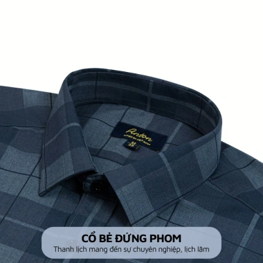 Áo sơ mi nam công sở Anton Somianton xanh than kẻ caro sợi tre thoáng mát, thấm hút mồ hôi - giảm còn 380k