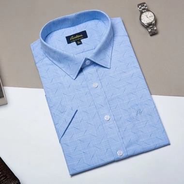Áo Sơ Mi Nam Công Sở Anton Xanh Dương Cotton Họa Tiết In - Giá Ưu Đãi 380k