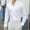 Áo sơ mi nam công sở cổ V mới, vải lụa Thái chống nhăn, dáng slimfit SMV2C