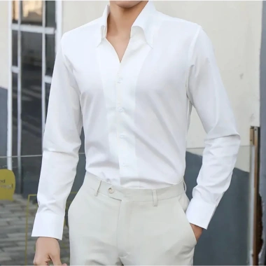 Áo sơ mi nam công sở cổ V mới, vải lụa Thái chống nhăn, dáng slimfit SMV2C 6