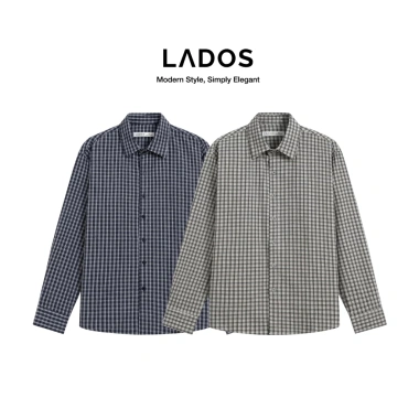 Áo sơ mi nam công sở LADOS-8.183 linen cotton caro nhỏ thanh lịch thấm hút mồ hôi 253.000 VND