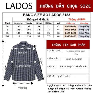 Áo sơ mi nam công sở LADOS-8.183 linen cotton caro nhỏ thanh lịch thấm hút mồ hôi 253.000 VND