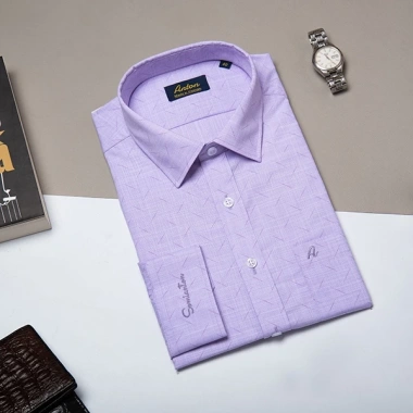 Áo Sơ Mi Nam Công Sở Trung Niên Anton Màu Tím Chấm Bi Dài Tay Cotton In Chìm - Giá chỉ 380.000đ