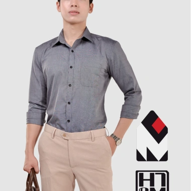 Áo sơ mi nam dài tay HTSM vải Kate oxford 40% cotton, cổ bẻ, medium fit, túi ngực - 219k