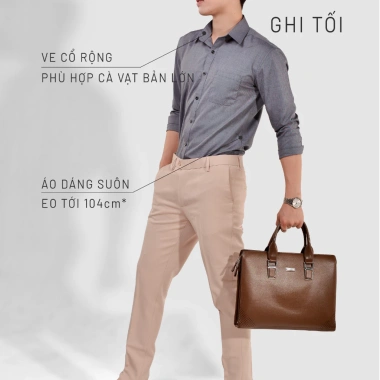 Áo sơ mi nam dài tay HTSM vải Kate oxford 40% cotton, cổ bẻ, medium fit, túi ngực - 219k