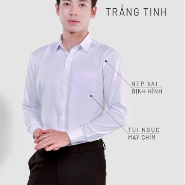 Áo sơ mi nam dài tay HTSM vải Kate oxford 40% cotton, cổ bẻ, medium fit, túi ngực - 219k