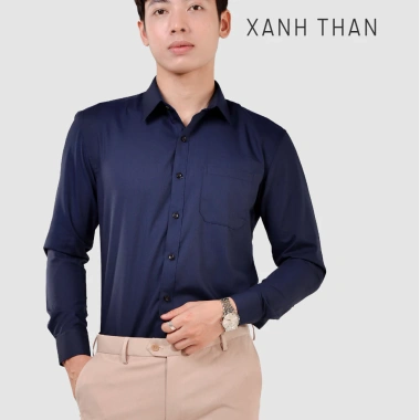 Áo sơ mi nam dài tay HTSM vải Kate oxford 40% cotton, cổ bẻ, medium fit, túi ngực - 219k