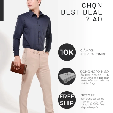 Áo sơ mi nam dài tay HTSM vải Kate oxford 40% cotton, cổ bẻ, medium fit, túi ngực - 219k 7 Áo sơ mi nam dài tay HTSM vải Kate oxford 40% cotton, cổ bẻ, medium fit, túi ngực - 219k 7