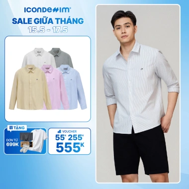 Áo sơ mi nam dài tay ICONDENIM ID thêu sọc Regular - Giảm còn 334.000₫ Áo sơ mi nam dài tay ICONDENIM ID thêu sọc Regular - Giảm còn 334.000₫
