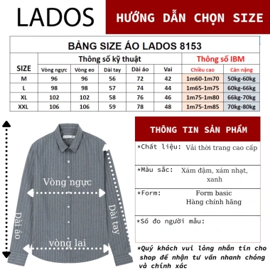 Áo sơ mi nam dài tay kẻ sọc Hàn Quốc LADOS-8.153 - Dày dặn, dễ phối, giá chỉ 215.000₫ 5 Áo sơ mi nam dài tay kẻ sọc Hàn Quốc LADOS-8.153 - Dày dặn, dễ phối, giá chỉ 215.000₫ 5