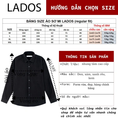 Áo sơ mi nam dài tay nhung tăm cao cấp LADOS 8.111 - Kiểu Hàn, 181.000đ 7