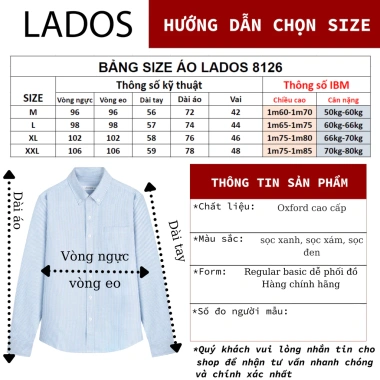 Áo sơ mi nam dài tay sọc vải Oxford cao cấp LADOS-8.126 - Thời trang trẻ trung, có túi, giảm giá 181.000₫