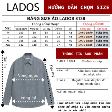 Áo sơ mi nam dài tay vải xô đũi cao cấp LADOS-8.136 Hàn Quốc trẻ trung, giá 160k 7