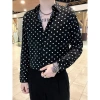 Áo sơ mi nam Hàn Quốc cao cấp Drape không kim dài tay đen trắng chấm bi giảm giá 4