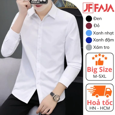 Áo sơ mi nam Hàn Quốc FAJA dáng ôm tay dài cổ bẻ lụa nến bền đẹp giảm giá 220k