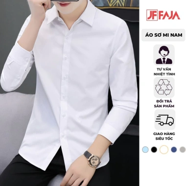 Áo sơ mi nam Hàn Quốc FAJA dáng ôm tay dài cổ bẻ lụa nến bền đẹp giảm giá 220k