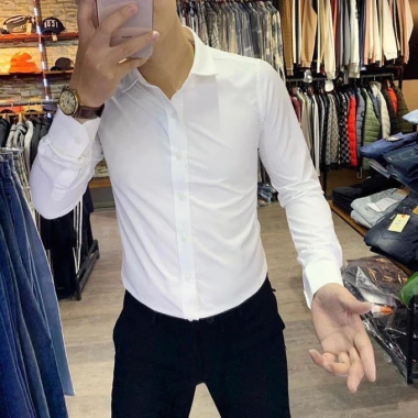 Áo sơ mi nam Hàn Quốc slimfit cotton lụa không nhăn không xù tay dài - Giá 159.200₫