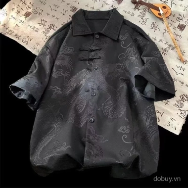 Áo Sơ Mi Nam Jacquard Họa Tiết Rồng - Phong Cách Trung Quốc, Nút Vòng, Giá Ưu Đãi 528.794₫