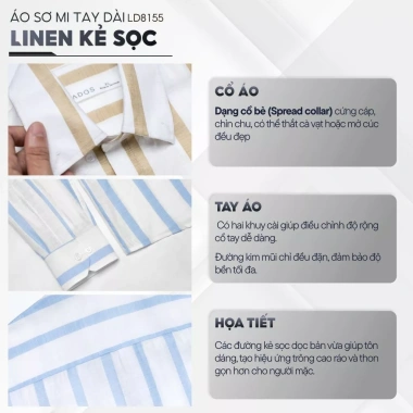 Áo sơ mi nam kẻ sọc LADOS-8.155 vải đũi linen basic trẻ trung phong cách Hàn Quốc - Giá chỉ 171.000đ 3 Áo sơ mi nam kẻ sọc LADOS-8.155 vải đũi linen basic trẻ trung phong cách Hàn Quốc - Giá chỉ 171.000đ 3