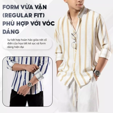Áo sơ mi nam kẻ sọc LADOS-8.155 vải đũi linen basic trẻ trung phong cách Hàn Quốc - Giá chỉ 171.000đ