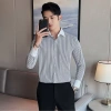 Áo sơ mi nam kẻ sọc xanh tay dài Hàn Quốc, vải lụa không nhăn cao cấp, viền cổ trắng trẻ trung, size lớn 300k 6