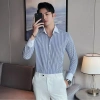 Áo sơ mi nam kẻ sọc xanh tay dài Hàn Quốc, vải lụa không nhăn cao cấp, viền cổ trắng trẻ trung, size lớn 300k 7