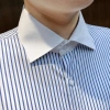 Áo sơ mi nam kẻ sọc xanh tay dài Hàn Quốc, vải lụa không nhăn cao cấp, viền cổ trắng trẻ trung, size lớn 300k 8