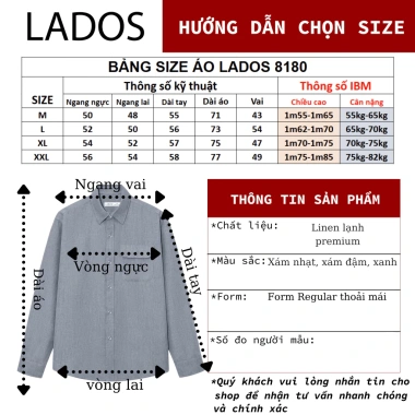 Áo Sơ Mi Nam LADOS-8.180 Linen Cao Cấp Lạnh Thoáng Mát Chống Nhăn Form Regular Giá 181.000₫ 7