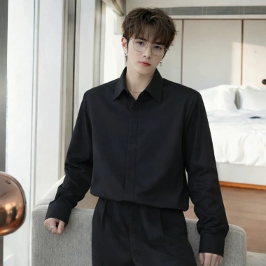 Áo sơ mi nam lụa trơn giấu cúc, form đẹp vừa ôm, rộng công sở, giá 120.000 VND