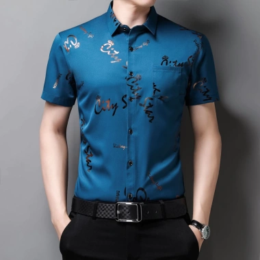 Áo sơ mi nam mới hoa mùa hè, tay ngắn lụa nhẹ, công sở, giảm giá 20% 5