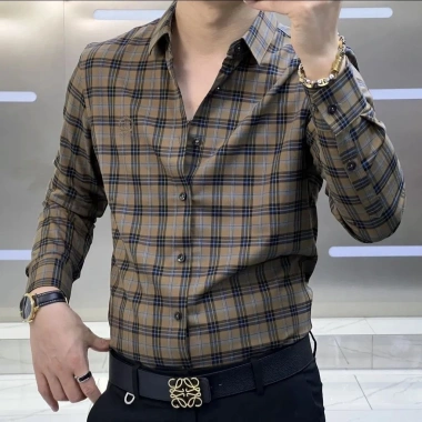 Áo sơ mi nam mùa thu họa tiết kiểm tra lớn cổ điển đôi, dài tay - 349.364₫