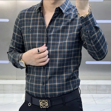 Áo sơ mi nam mùa thu họa tiết kiểm tra lớn cổ điển đôi, dài tay - 349.364₫