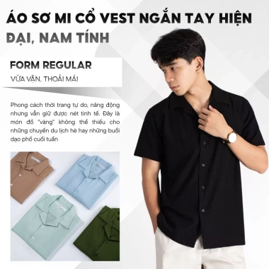 Áo sơ mi nam ngắn tay cổ vest cao cấp Lados 18.085 – form chuẩn, thoải mái, giảm 23% còn 162k 6