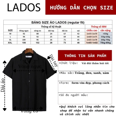 Áo sơ mi nam ngắn tay cổ vest cao cấp Lados 18.085 – form chuẩn, thoải mái, giảm 23% còn 162k 8