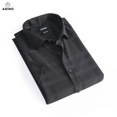 Áo sơ mi nam ngắn tay đen kẻ sọc caro ADINO vải sợi tre Bamboo mềm mát slimfit CT93 9