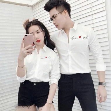 Áo sơ mi nam nữ in chữ Love chất vải mịn mát, thiết kế sang trọng, mặc đôi