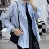 Áo Sơ Mi Nam Nữ Kẻ Sọc Xanh Xám Dài Tay Thêu Ngựa Cotton Hottrend 2.025 Giá 145k 2