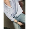 Áo Sơ Mi Nam Nữ Kẻ Sọc Xanh Xám Dài Tay Thêu Ngựa Cotton Hottrend 2.025 Giá 145k 4