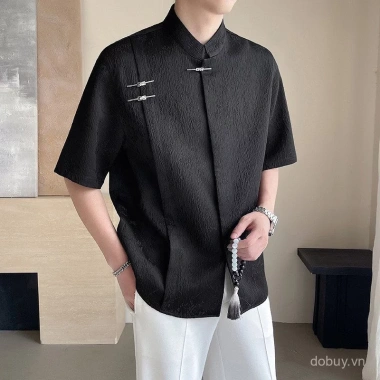 Áo sơ mi nam phong cách Trung Hoa Jacquard mùa hè, rời tay ngắn, nút đường, 582k Áo sơ mi nam phong cách Trung Hoa Jacquard mùa hè, rời tay ngắn, nút đường, 582k