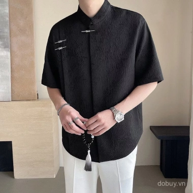 Áo sơ mi nam phong cách Trung Hoa Jacquard mùa hè, rời tay ngắn, nút đường, 582k 3 Áo sơ mi nam phong cách Trung Hoa Jacquard mùa hè, rời tay ngắn, nút đường, 582k 3