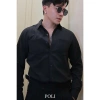 Áo sơ mi nam POLI đen đơn giản, vải sọc gân nổi, 2 túi đắp sang trọng 325.000₫ 3