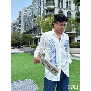 Áo sơ mi nam POLI in hình nghệ thuật, trẻ trung, giảm 20% chỉ 375.000₫