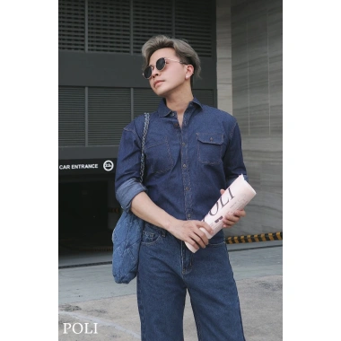 Áo sơ mi nam POLI MAN chất liệu denim jean – Giá chỉ 375.000 VNĐ, giảm mạnh