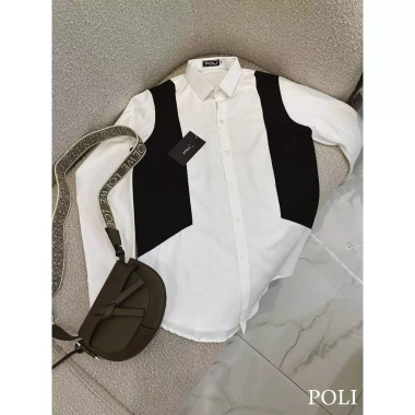 Áo sơ mi nam POLI MAN đen trắng - Chất liệu mịn, phong cách công sở, chỉ 325.000₫