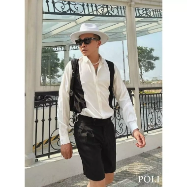 Áo sơ mi nam POLI MAN đen trắng - Chất liệu mịn, phong cách công sở, chỉ 325.000₫